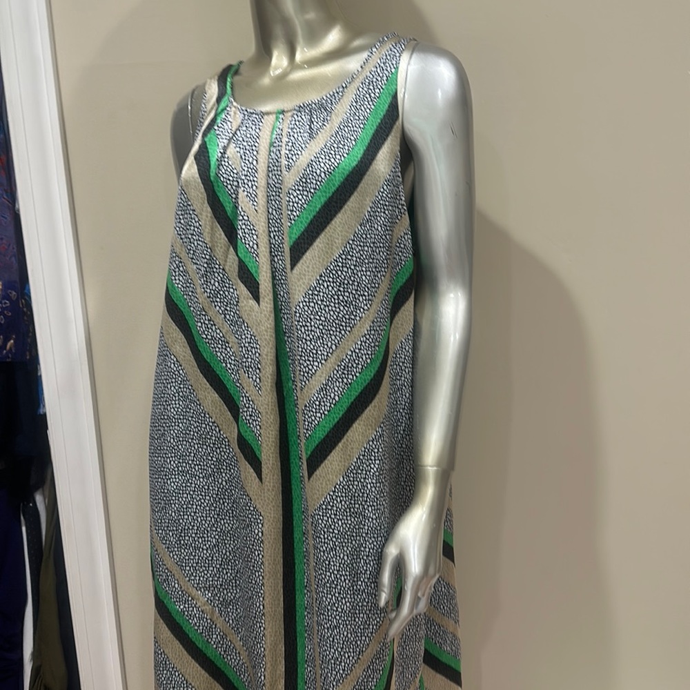 XL Dana Buchman Green, Black & Gold Patterned Fully-Lined Dress